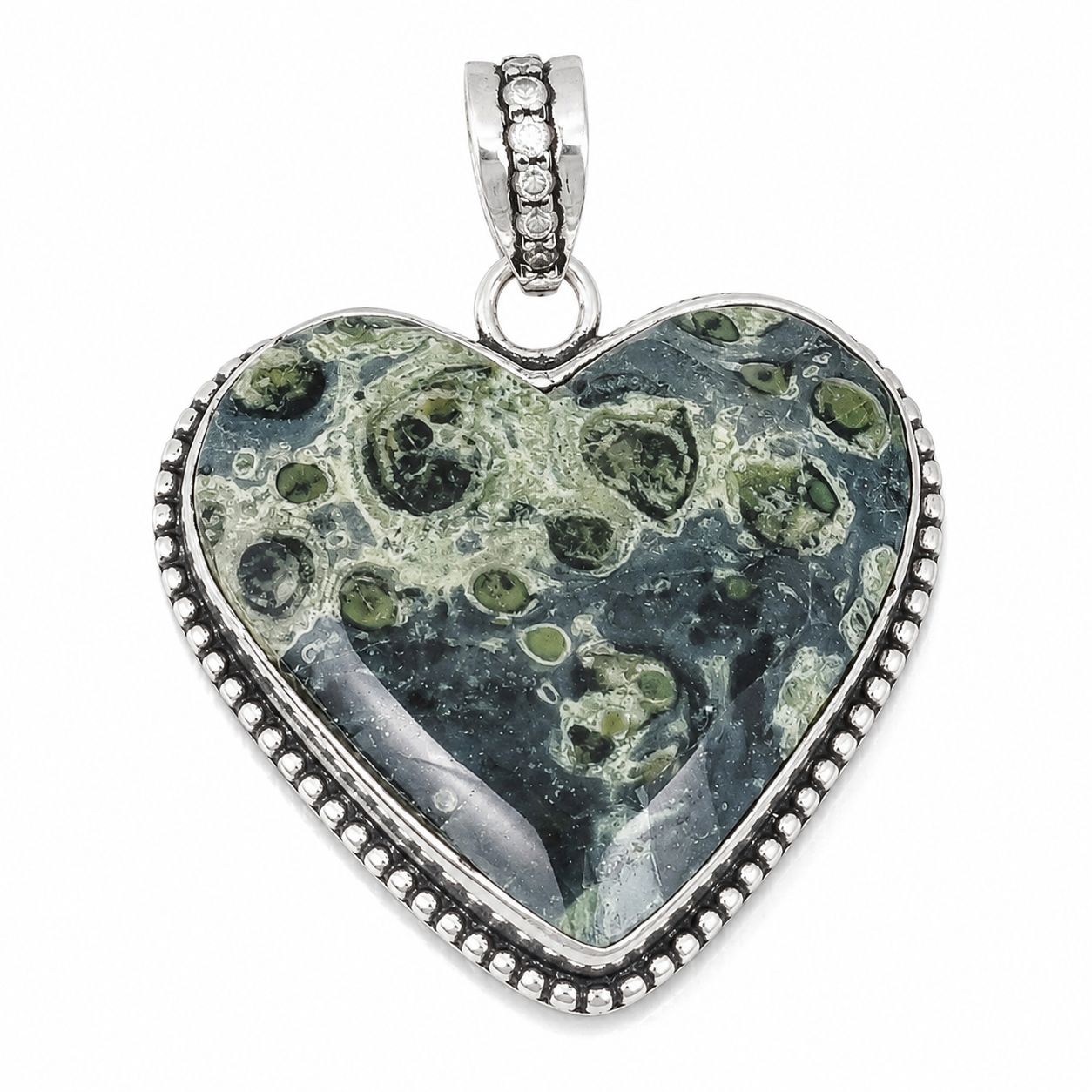 Silver Plated 1.92" Star Galaxy Gemstone Handmade Heart Pendant