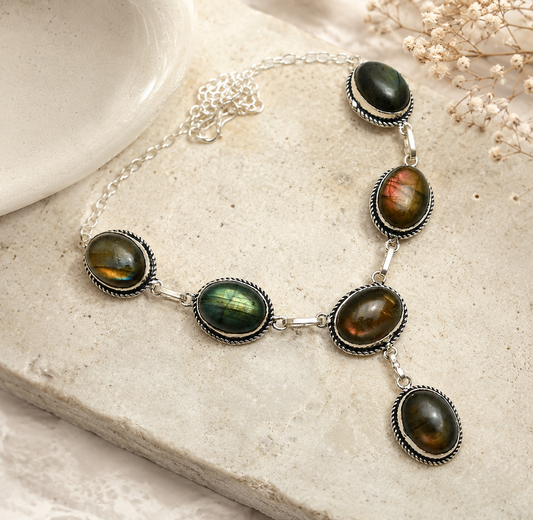 Labradorite Silver Plated Multi Stone Necklace