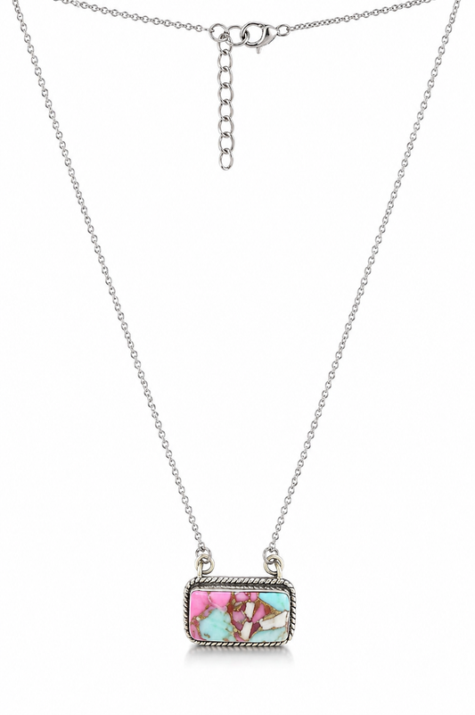 .925 Solid Sterling Silver Cotton Candy Turquoise 18-20” Necklace