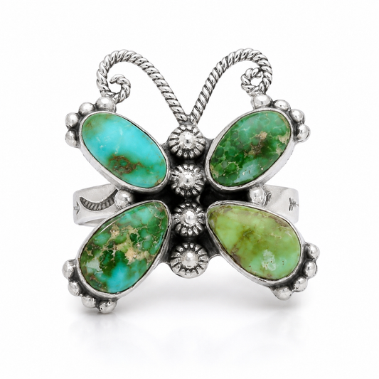 Adjustable Sonoran Gold Turquoise .925 Sterling Silver Butterfly Ring