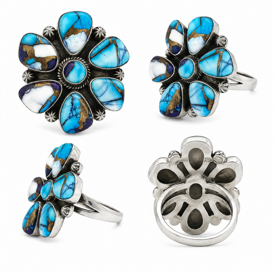 Blue Dahlia .925 Sterling Silver Adjustable Ring