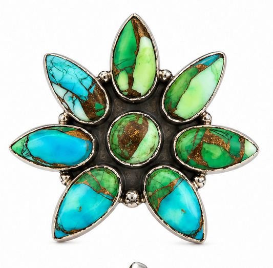 Peacock Dahlia .925 Sterling Silver Adjustable Cluster Ring