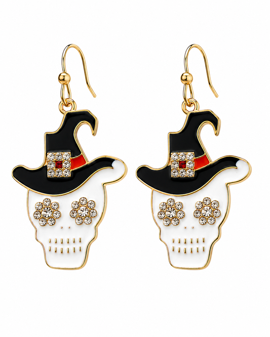 Skull Witch Hat Halloween Gothic Punk Earrings