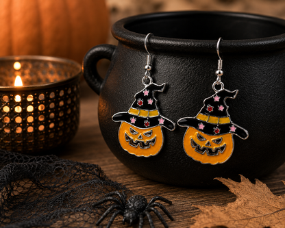 Cute Pumpkin Witch Hat Halloween Fall Earrings