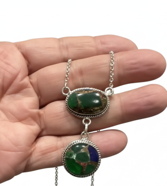 Peacock Dahlia .925 Sterling Silver Lariat Necklace