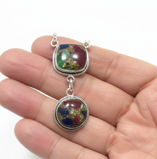 Peacock Dahlia .925 Sterling Silver Lariat Necklace