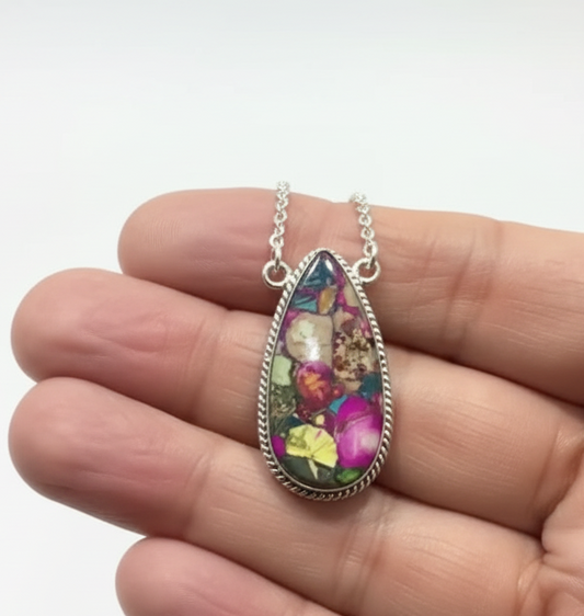 Tropical Fruit Dahlia .925 Sterling Silver Necklace