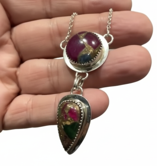 Peacock Rose Dahlia .925 Sterling Silver Necklace