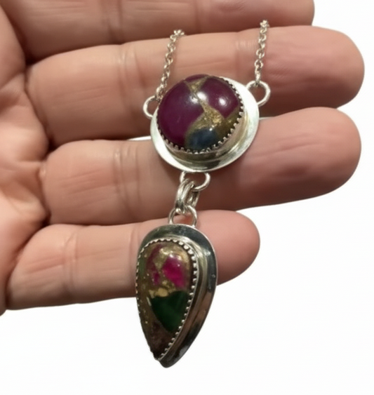 Peacock Rose Dahlia .925 Sterling Silver Necklace