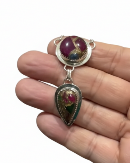 Peacock Rose Dahlia .925 Sterling Silver Necklace