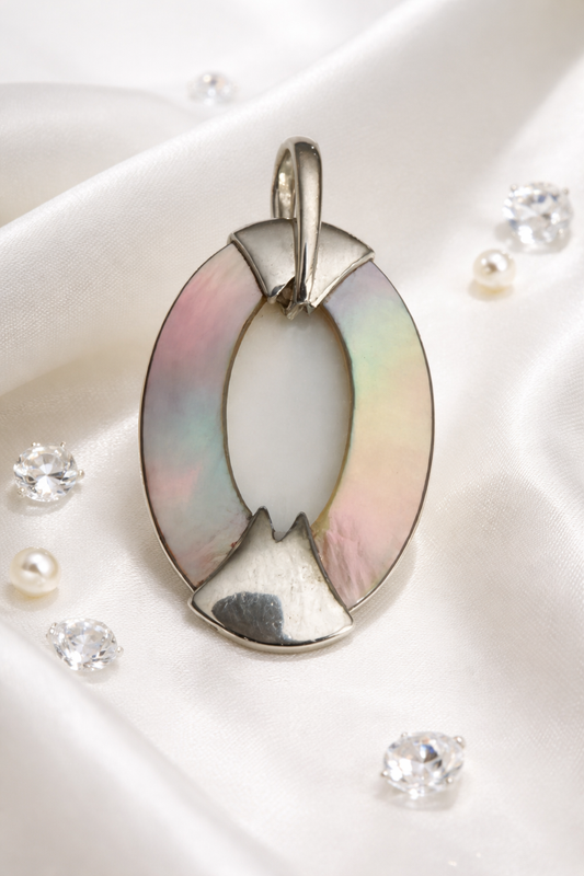 Mother Of Pearl Large Natural Shell .925 Solid Sterling Silver Pendant