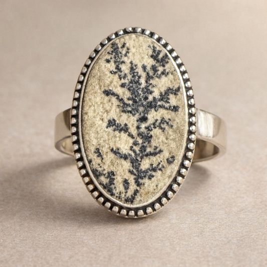 Size 6 Magnatese Dendrite .925 Solid Sterling Silver Ring
