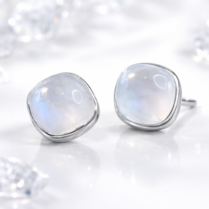 Rainbow Moonstone Stud .925 Solid Sterling Silver Earrings