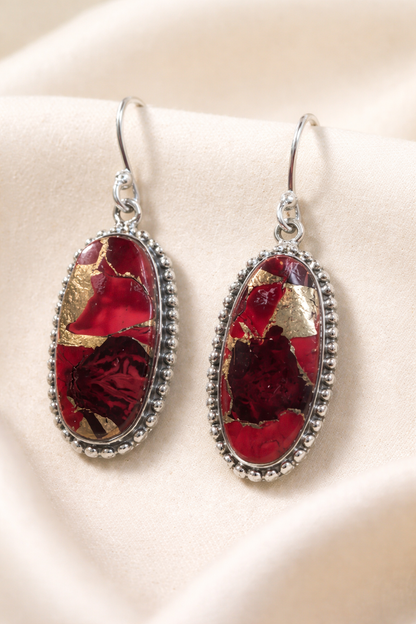 Red Rose Dahlia .925 Sterling Silver Earrings