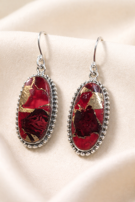 Red Rose Dahlia .925 Sterling Silver Earrings