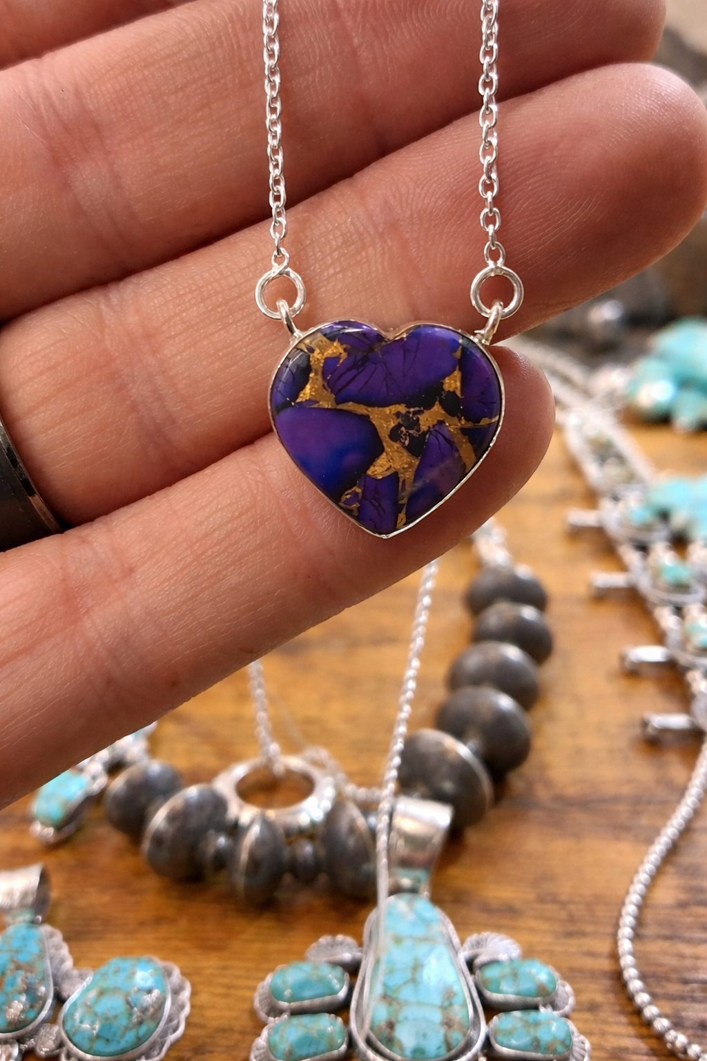 Purple Dahlia .925 Sterling Silver Heart Necklace