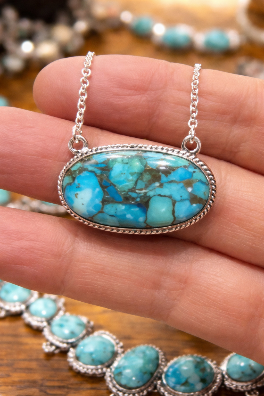 Copper Turquoise .925 Solid Sterling Silver Necklace