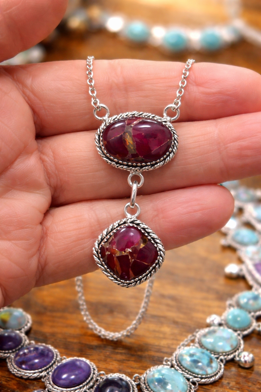 Rose Dahlia .925 Sterling Silver Lariat Necklace