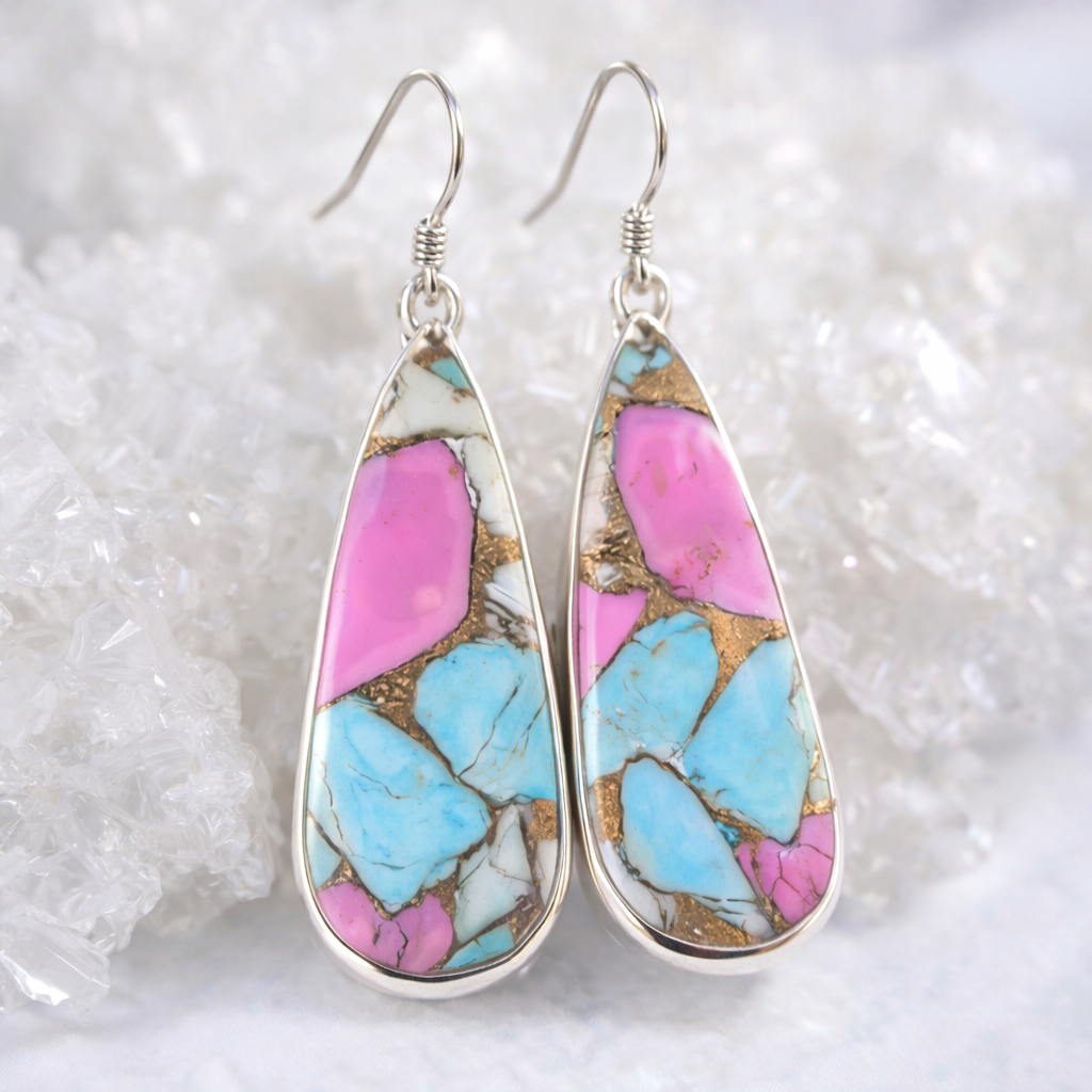 Cotton Candy Turquoise Dahlia .925 Sterling Silver Earrings