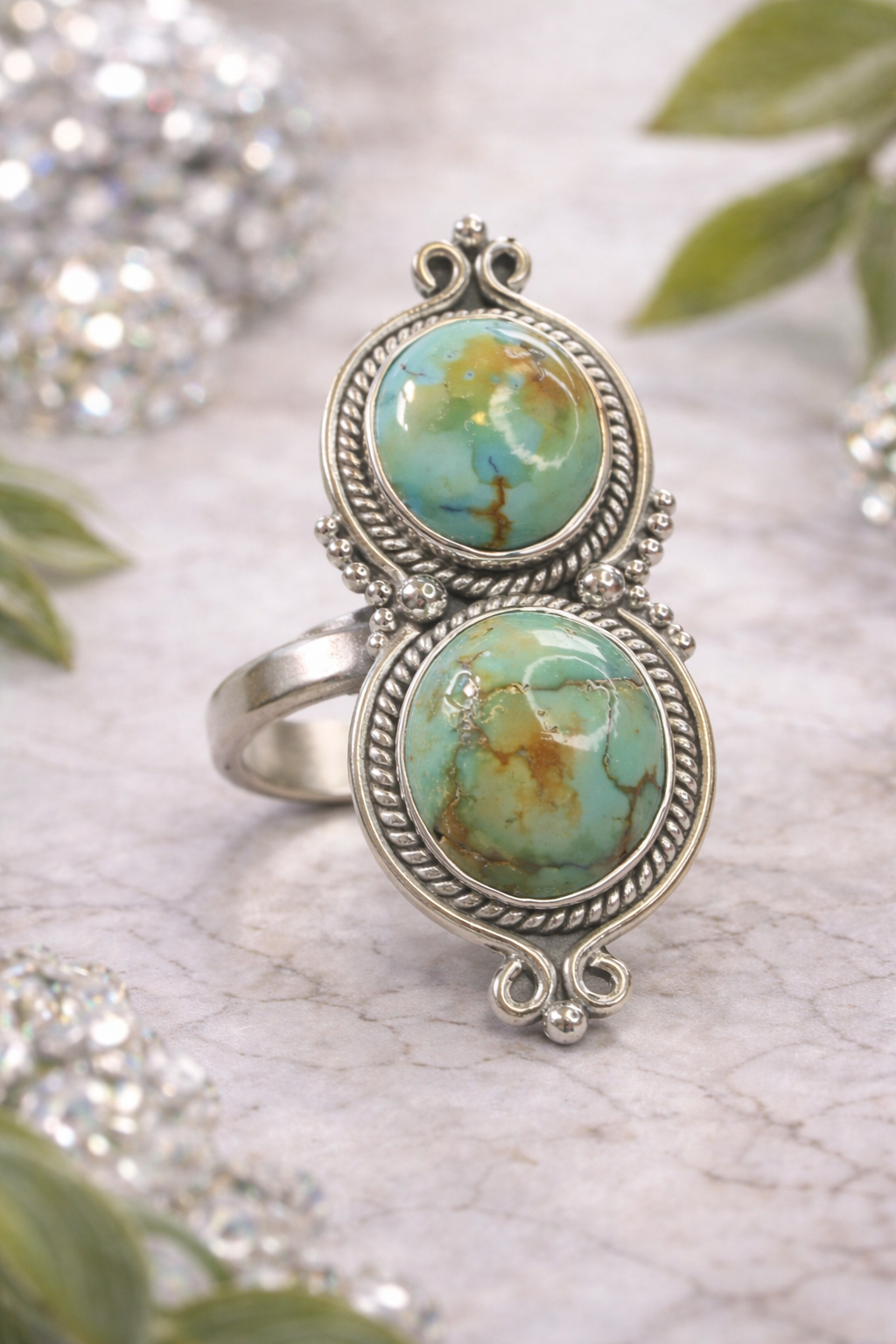 Size 7 Tibetan Turquoise .925 Solid Sterling Silver Ring