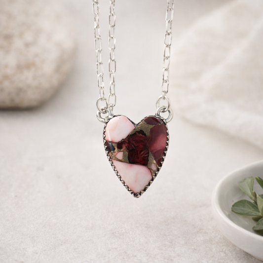 Rose Dahlia .925 Sterling Silver Heart Necklace
