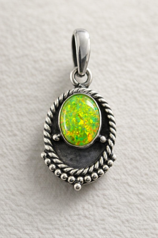 Green Opal .925 Solid Sterling Double Stone Pendant