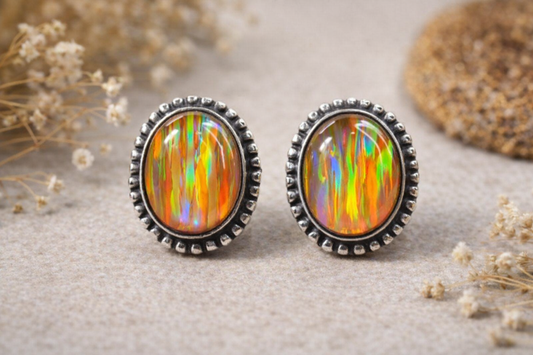 Opal .925 Solid Sterling Silver Stud Earrings