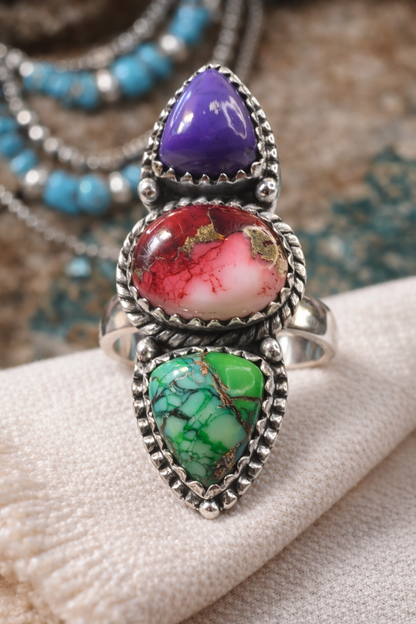 Adjustable Multistone .925 Solid Sterling Silver Ring