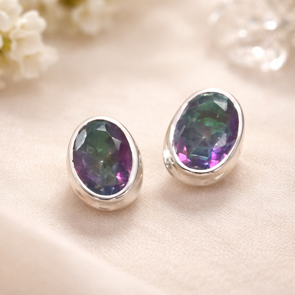 Mystic Topaz .925 Solid Sterling Silver Stud Earrings