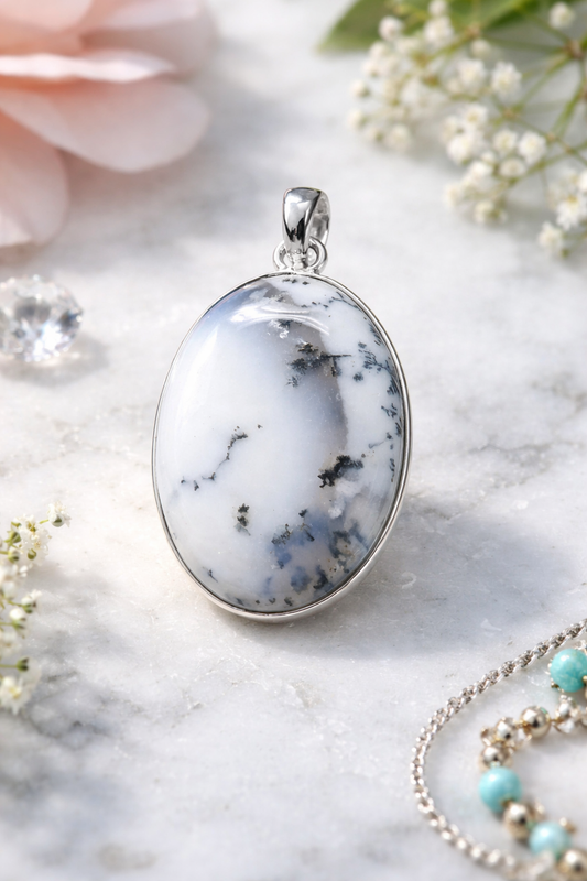 Dendritic Opal .925 Solid Sterling Silver Pendant