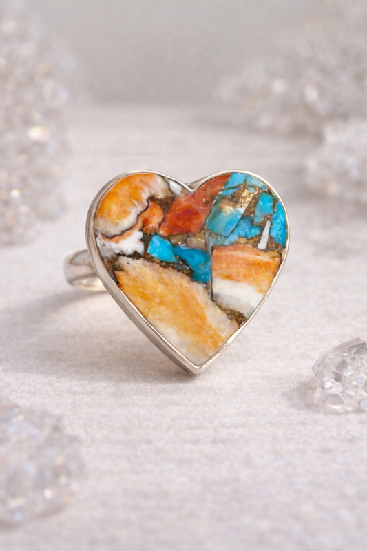 Size 10 Spiny Oyster Heart 925 Solid Sterling Silver Ring