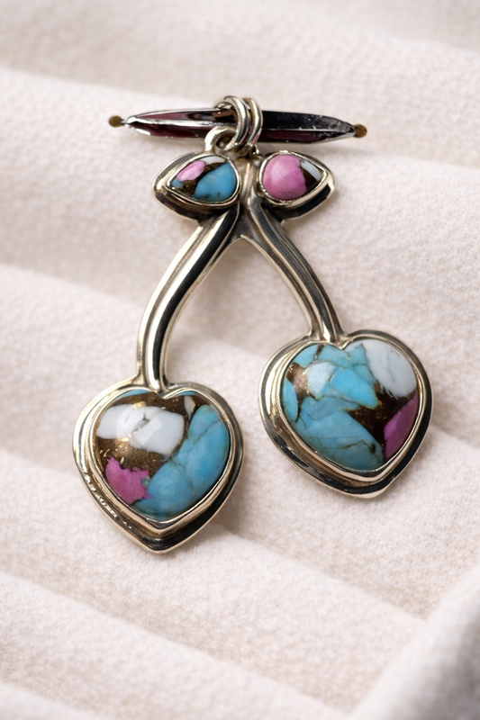 Cotton Candy Dahlia Cherries .925 Solid Sterling Silver Pendant