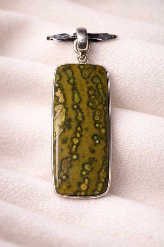 Ocean Jasper Natural Stone .925 solid Sterling Silver Pendant