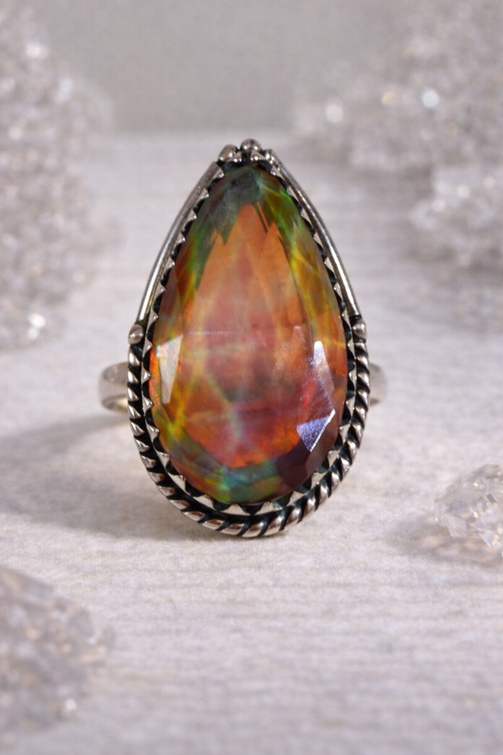 Adjustable Aurora Opal 925 Solid Sterling Silver Ring