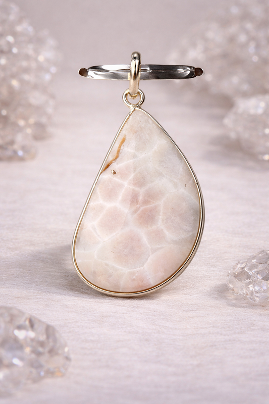 Pink Larimar Natural Stone .925 Solid Sterling Pendant