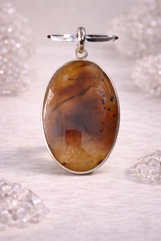 Plume Agate Natural Stone .925 Sterling Silver Pendant