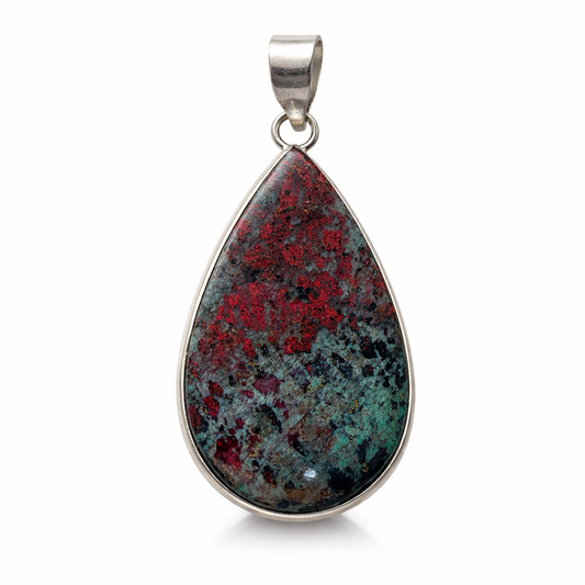 Chrysocolla in Cuprite .925 Sterling Silver Pendant Necklace