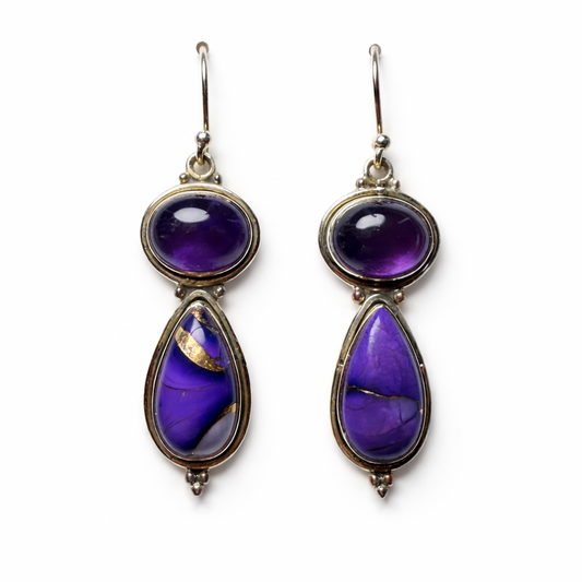 Purple Dahlia & Amethyst .925 Sterling Silver Earrings