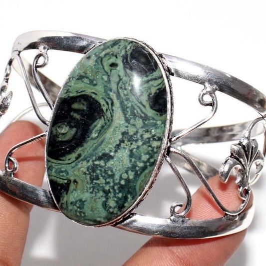 African Kambaba Bangle Cuff .925 Sterling Silver Overlay Bracelet