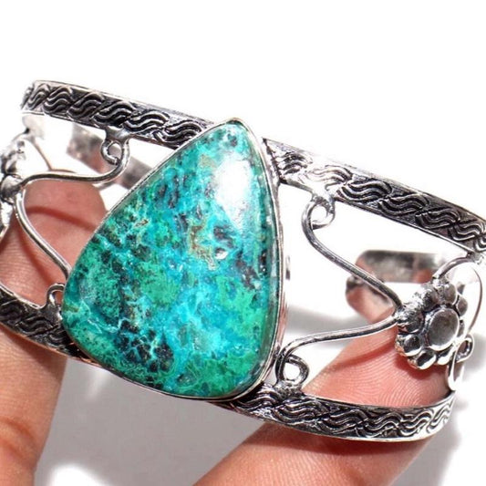 Shattuckite Bangle Cuff .925 Sterling Silver Overlay Bracelet