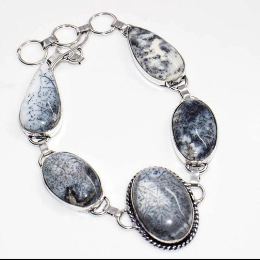 9.5" Dendritic Opal Toggle .925 Silver Overlay Bracelet