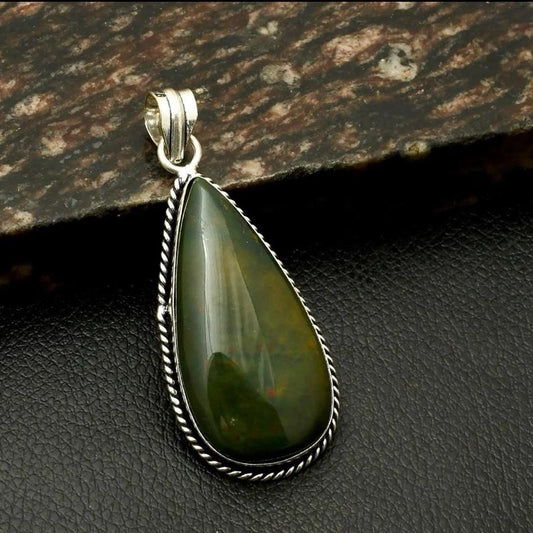 2.4" Bloodstone .925 Sterling Silver Overlay Pendants