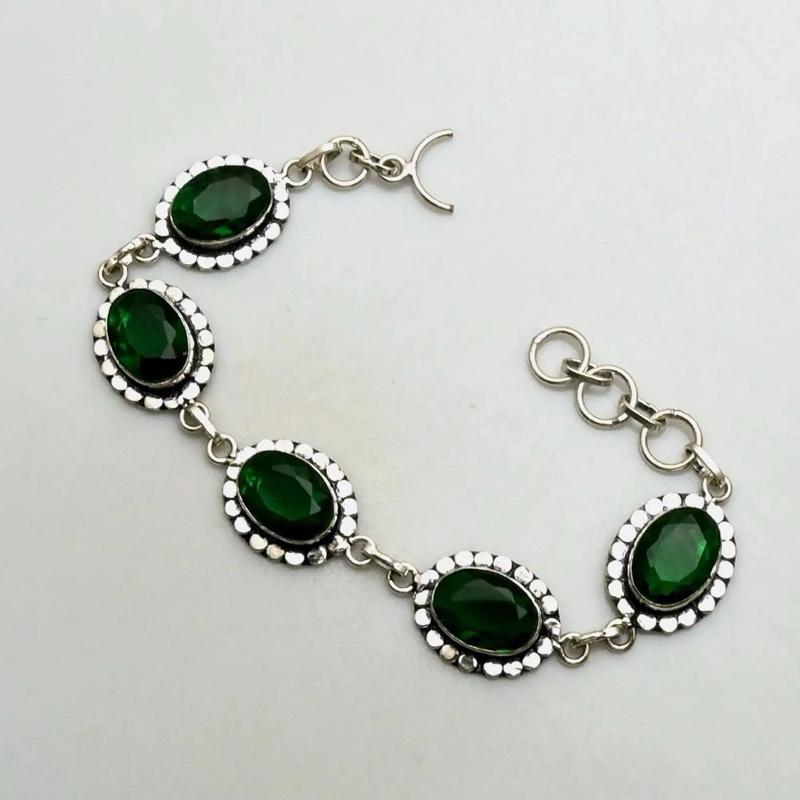 Green Quartz Toggle .925 Silver Overlay Bracelet