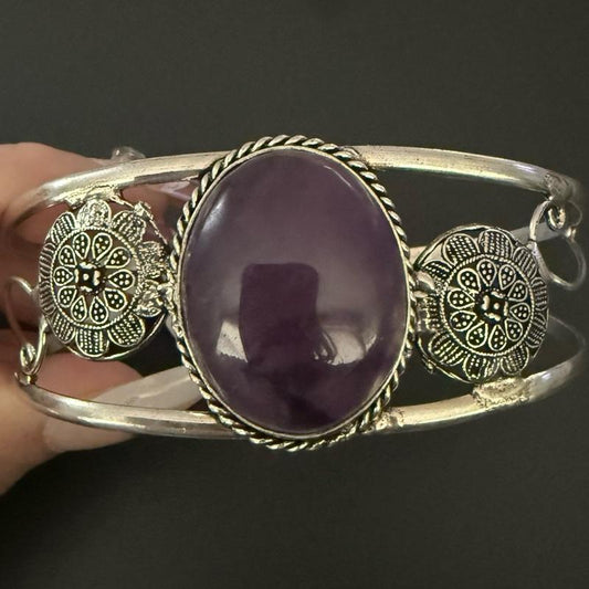 Amethyst Bangle Cuff .925 Sterling Silver Overlay Bracelet