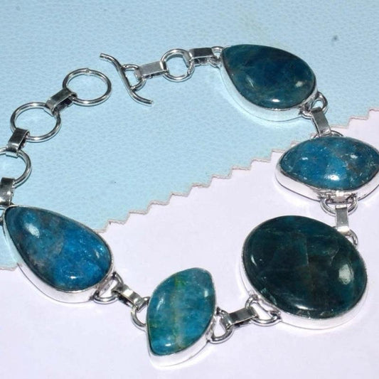 8.5" Blue Apatite Toggle .925 Silver Overlay Bracelet