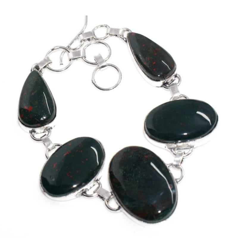 8.5" Bloodstone Toggle .925 Sterling Silver Overlay Bracelet