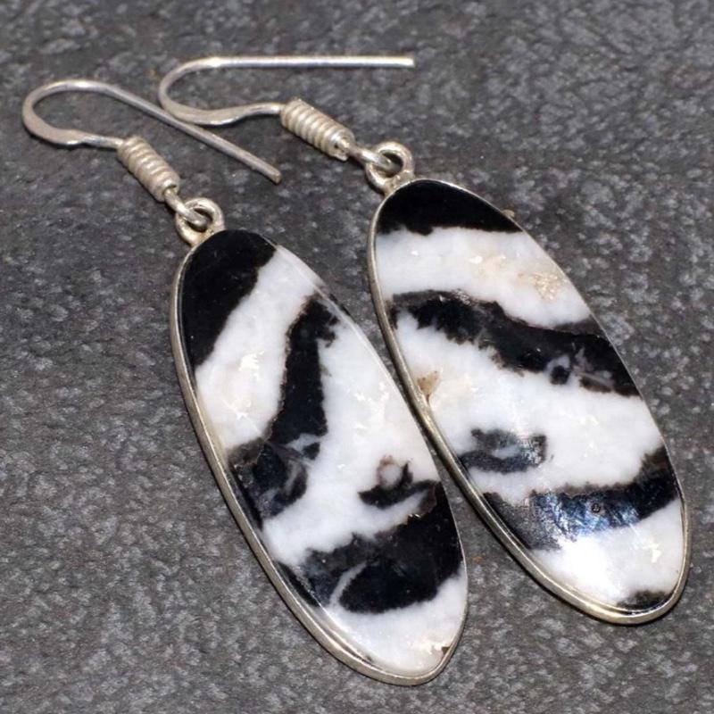 1.8" White Buffalo .925 Sterling Silver Overlay Earrings
