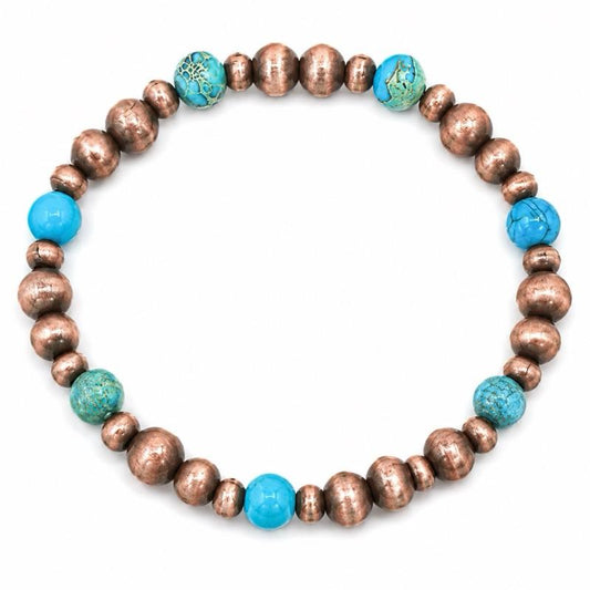 Blue Sea Sediment Jasper Natural Stone Copper Stretchy Bracelet