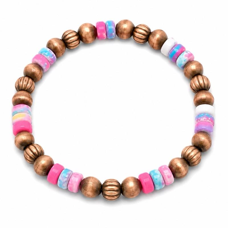 Cotton Candy & Copper Stretchable Beaded Bracelet