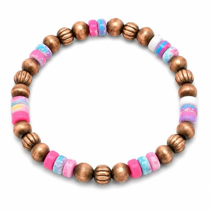 Cotton Candy & Copper Stretchable Beaded Bracelet